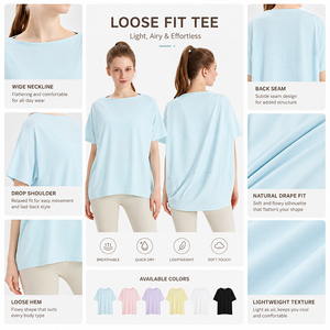 Camiseta de Yoga para Mujer, Refrigerante, Antibacteriana, de Secado Rápido, Transpirable, con Protección Solar, Holgada, de Manga Corta, para Pilates - Product Image 3