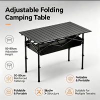 Table pliante portable moderne et durable à hauteur réglable pour l'extérieur, avec rangement, idéale pour la plage, le camping, les pique-niques, la maison et la terrasse, en acier au carbone