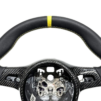 Volant sport personnalisé en cuir jaune avec marquage de retour personnalisé et garniture en fibre de carbone noire pour Porsche CARRERA GT