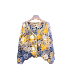 Pull cardigan à manches longues pour femmes, taille plus, devant ouvert, couleur unie avec <span class=keywords><strong>crochet</strong></span> floral vintage, vêtements en tricot d'hiver - Product Image 1