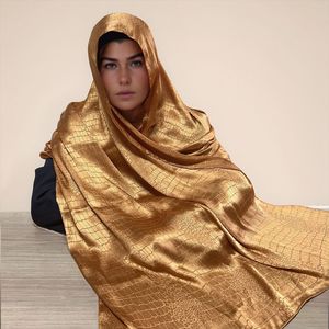 New Silky Satin Jacquard Crocodile Pattern Hijab Scarf Muslim <b>Women'S</b> Long Fashionable Plain Satin Hijab Malaysia Scarf <b>Shawls</b> - Product Image 6