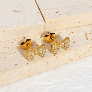 Pendientes de Lazo Chapados en Oro de 18K, Pendientes de Lazo con Circonita Cúbica Incrustada en Acero Inoxidable, Joyería de Lazo Delicada Antialérgica - Product Image 6