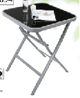 Table d'appoint carrée pliable en verre trempé, avec cadre métallique gris en X, pour patio extérieur