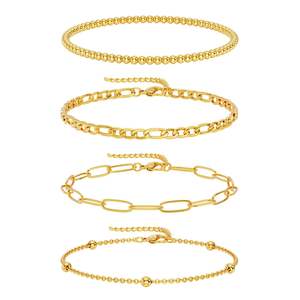 महिलाओं के लिए सोना मढ़वाया स्टेनलेस स्टील फैशन आभूषण सेट बहु-स्तरीय चेन कंगन क्यूबन फिगारो शैलियाँ सरल पायल मनका - Product Image 2