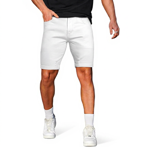 Men's White Denim Shorts Mid Waist Ripped Distressed Casual Summer Cotton Breathable Straight Leg Style - Product Image 1