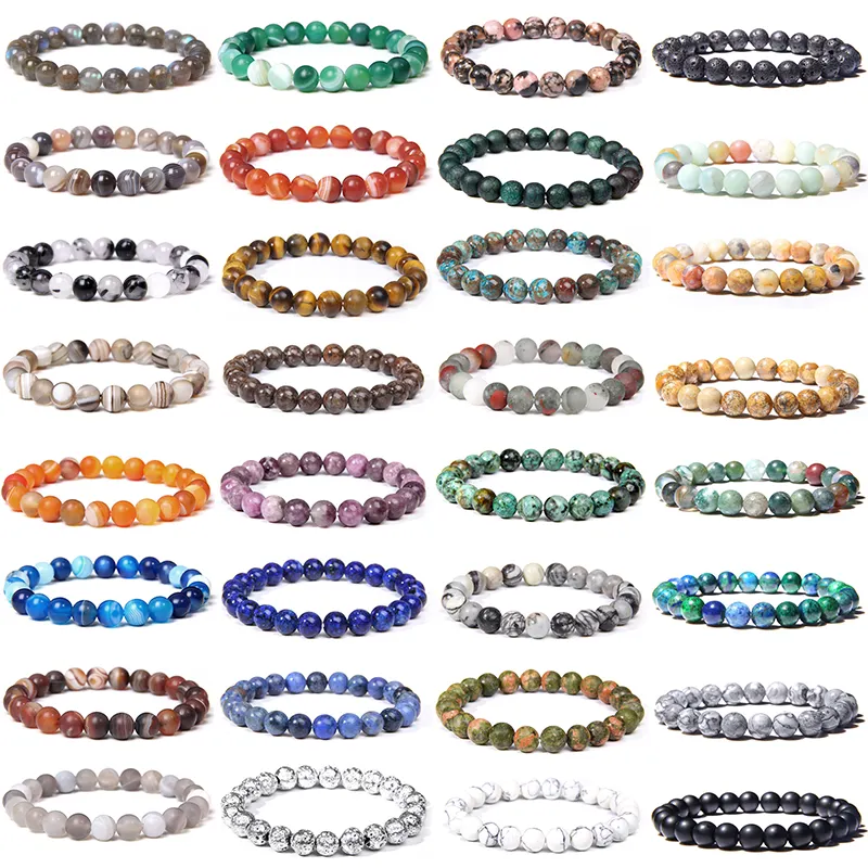 Pulsera de Yoga para hombre y mujer, brazalete elástico ajustable con cuentas redondas de 8mm de cristal curativo de piedras preciosas naturales