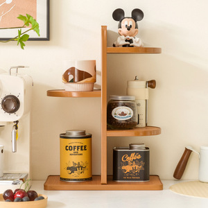 Multi Layer <b>Storage</b> Rack 4 Tier Wooden Desk Organizer For <b>Kitchen</b> Coffee Cup Holder Living Room Office Shelf <b>Unit</b> - Product Image 2