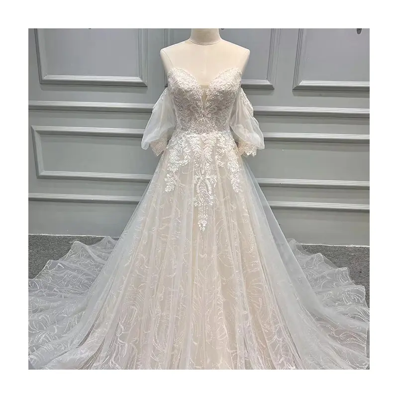 Fashionlinenbridal Luxury Wedding Dress Sweetheart Wedding Gown Elegant Lace Vestido Fonatural Modern Dress Weeding Short Civil