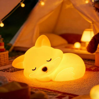 Lampe de nuit LED en silicone en forme de renard, rechargeable par USB, design tactile marche/arrêt, lumière ambiante douce, décoration de chambre à coucher, cadeau