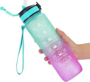 32oz Filtre Gym Fitness Sports Bouteille d'eau en plastique de motivation sans BPA avec marqueur de temps de paille