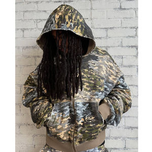 Felpa con cappuccio personalizzata con Zip in stile camuffato con cappuccio in stile retrò con Zip da uomo con cappuccio oversize mimetico con cerniera - Product Image 1