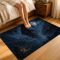 Tapis de sol moderne en polyester à imprimé animal, fait à la machine, avec motif lune et démon, en faux velours, pour salon