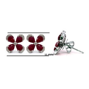 Fine Jewelry Pear Shape Gem Stone Flower Pretty Design 18k Solid White Gold Natural Diamond Ruby Stud Earrings for Lady - Product Image 2