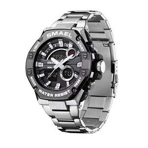 SMAEL Men Simple Waterproof Alarm <b>Clock</b> Multifunctional Silicone Band Stainless Steel Quartz Watch Luminous 8090 - Product Image 2