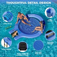 Plateforme flottante gonflable FBSPORT Lake avec auvent, ponton flottant circulaire, siège gonflable pour piscine avec rampe pour chien
