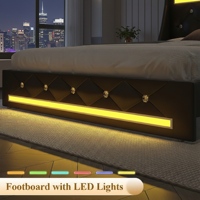 [Stock US] Cadre de lit pleine grandeur avec lumières LED, cadre de lit rembourré avec station de charge, expédition rapide depuis les États-Unis, MOQ 1 unité