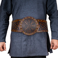 Ceinture en cuir PU avec boucle en forme de Vegvisir Viking médiéval en relief, ceinture rétro Renaissance pour chevalier, ceinture en cuir pour homme