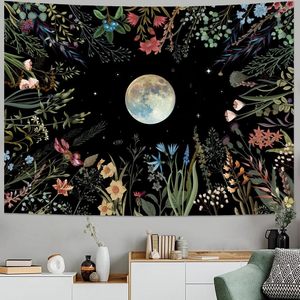 Tapisserie murale en polyester motif galaxie et fleurs Black Moon, imprimée, lavable en machine, décoration murale, art mural, vente en gros - Product Image 3
