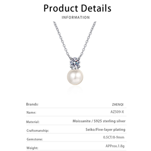 Fine Jewelry925 Sterling Silver White Gold Plaqué Femmes Collier En Gros Chaîne De Perles D'eau Douce 0.5CT Moissanite Pendentif - Product Image 5