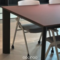Table de conférence exécutive en placage de bois avec prises électriques intégrées, design minimaliste, taille personnalisée pour hôtel, maison, bureau, OEM