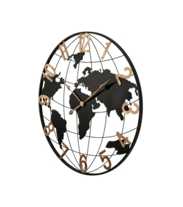Horloge murale en métal noir de 36 pouces, horloge murale moderne silencieuse avec carte du monde et chiffres arabes dorés vintage, décorative - Product Image 2