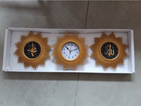 Ensemble d'horloges murales islamiques personnalisées avec calligraphie arabe, 3 pièces, décoration murale pour la maison, ensemble d'horloges murales en or avec calligraphie arabe, 3 pièces