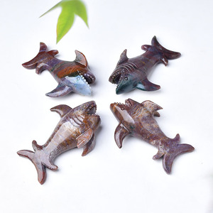 Sculptures de requins en jaspe océanique de haute qualité en pierre naturelle sculptée, pour la décoration de bureau, vente en gros - Product Image 6