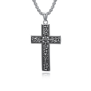 yunnique street style gothic vine cross necklace for men, niche literary retro <b>titanium</b> steel sweater <b>chain</b> pendant - Product Image 4