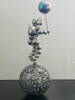 Trofeo de Astronauta con Mapa del Mundo Decorativo Moderno de Diseño Nuevo, de Acero Inoxidable Plateado y Pulido, para Regalo Empresarial