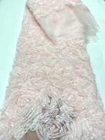 Tissu en dentelle 3D rose en gros d'usine, maille brodée de sequins, matière en tulle pour robe de mariée et de soirée, couleur personnalisée disponible