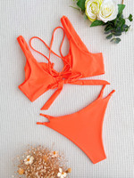 Maillot de bain de couleur unie avec doublure Double, soutien-gorge Push Up, String, sans couture