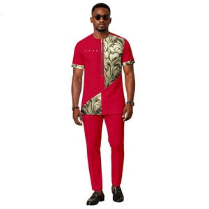 Completo da uomo a due pezzi con stampa alla moda, camicia e pantaloni, abbigliamento <span class=keywords><strong>africano</strong></span> da uomo. - Product Image 5