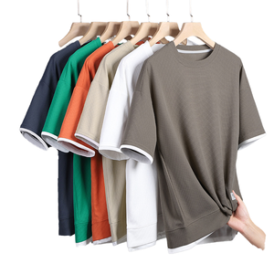 เสื้อยืดแขนสั้นลายวาฟเฟิลสไตล์ลำลองสำหรับผู้ชาย เสื้อผ้าแฟชั่นฤดูร้อนพิมพ์ลายดิจิทัล คอกลม ผ้าบางเบา - Product Image 1
