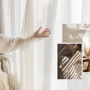 White Striped Sheer Curtains Voile Drapes Balcony Semi Sheer Chiffon Fabric Curtain