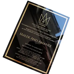 Supplier Doc Wedding Invitations Luxury Elegant Black Acrylic Invitation Card with Gold Foil Velvet Envelope