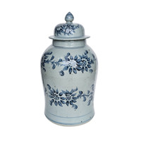 Vase de sol en porcelaine vintage Art Déco, peint à la main, motif floral bleu, glaçure céladon, avec couvercle, pot en céramique d'argile, autres décorations d'intérieur