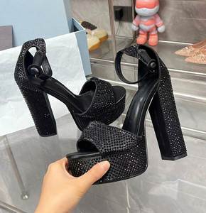 Escarpins compensés à talon épais pour femme, avec bride de cheville ornée de strass, antidérapants, élégants et tendance, pour l'été - Product Image 1