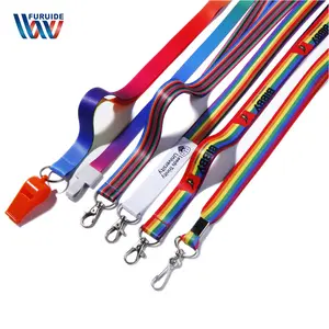 High quality custom whistle with lanyard polyester rainbow lanyards for teacher