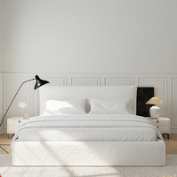 Cadre de lit double en tissu nordique en lin glacé de style moderne Lit de chambre à coucher rembourré amovible, lavable, king ou queen size