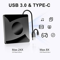 Drive Pembakar DVD Eksternal USB 3.0 & Type-C, Penulis CD DVD Portabel Tipis, Drive Optik untuk Laptop, Desktop PC, Windows, MacOS, Linux