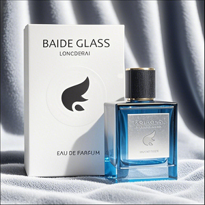 Factory Square Perfume <b>Spray</b> <b>Bottle</b> <b>Empty</b> Crimp Rectangle Blue 30ml 50ml 100ml Glass Flat Perfume <b>Bottle</b> With Metal Label - Product Image 2