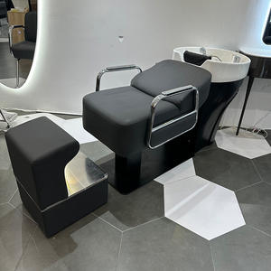 Cama de champú de lujo moderna con tapicería de PU con mango de acero inoxidable y base estable con lavabo de cerámica - Product Image 2