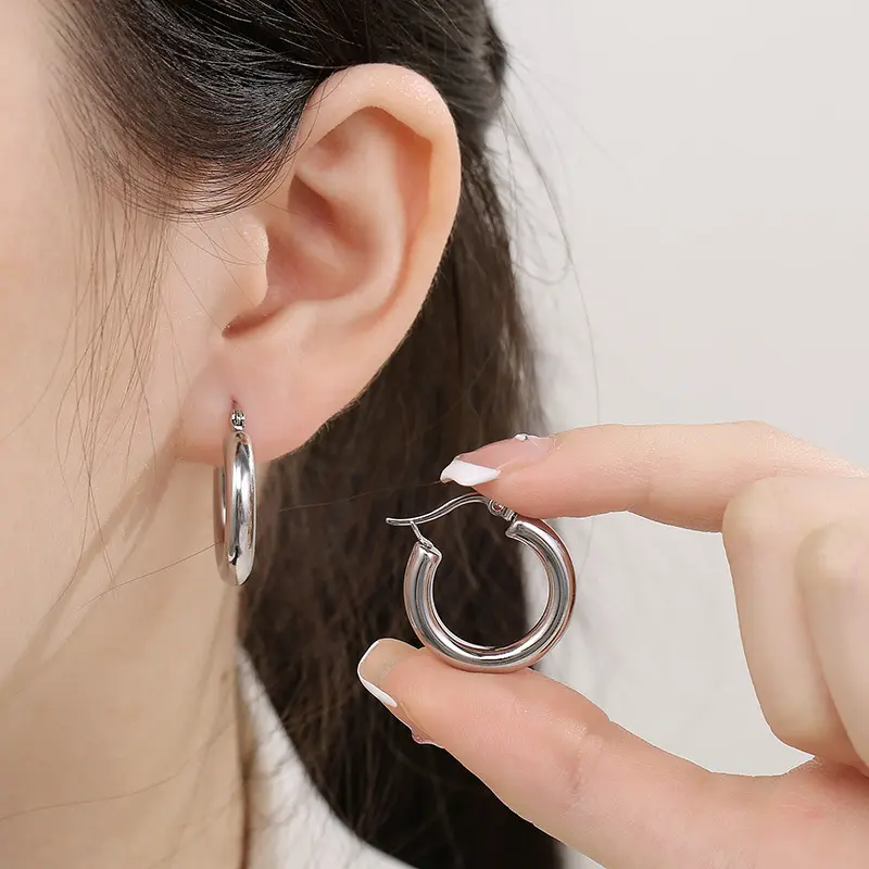 빈티지 18k 골드 도금 22mm 후프 귀걸이 실버 기본 미니멀리스트 청키 라운드 원형 클립 귀고리에 레이디 선물