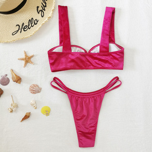 Conjunto de Bikini de Dos Piezas de Tela de Terciopelo Rosa, Sexy, de Diseño, con Decoración de <span class=keywords><strong>Aros</strong></span>, de Alta Calidad, para <span class=keywords><strong>Mujer</strong></span> - Product Image 6