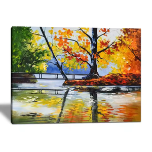 Pinturas a Óleo Impressionista Artesanal de alta Qualidade Paisagem Floresta do Outono Wall Art Queda Deixa Caminho para Escritório Home-Paint - Product Image 1