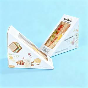 Caja de papel de pícnic triangular personalizada al por mayor, caja de embalaje de comida, panadería, pastel, caja de sándwich biodegradable para llevar con ventana - Product Image 2