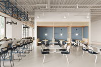 Table à manger intégrée ATWOKA avec chaises noires à dossier gris, ensemble moderne 4 places pour restaurants, écoles et cafétérias