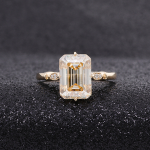 14K Vàng Emerald Cut Champagne Moissanite Engagement Ring Độc Đáo Citrine 3ct Emerald Moissanite Nhẫn Cưới Nhẫn Hứa Hẹn Hiếm - Product Image 4