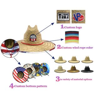 Outdoor High Quality Sunshade Sombrero Natural Grass Lifeguard <b>Straw</b> <b>Hats</b> Custom Logo Patch Surf Safari Panama Beach <b>Straw</b> <b>Hat</b> - Product Image 3