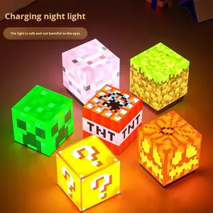 Lámpara de Bloque Periférica de <span class=keywords><strong>Minecraft</strong></span>, Juguete Luminoso de Minería MC, Luz Nocturna Magnética Recargable, Cubo de Plástico, Modelo de Atrezzo - Product Image 4